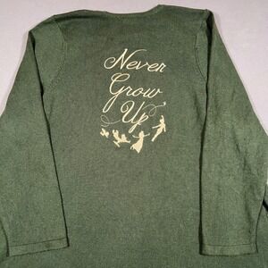 Disney‎ Peter Pan Never Grow Up Green Open Front Cardigan Sweater Womens Size 4
